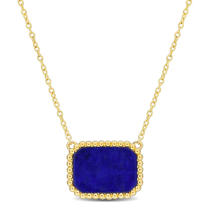 spiritual necklace for women -Miadora 5ct TGW Octagon-Cut Lapis Halo Necklace Sterling Silver