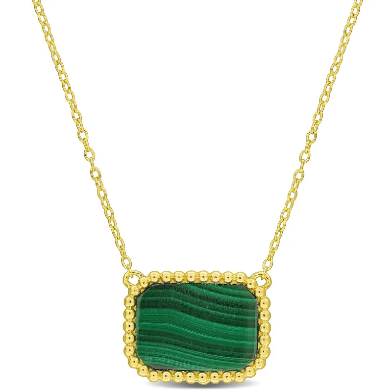 long pendant necklace for women -Miadora 5ct TGW Octagon Shape Malachite Necklace Beaded Halo Yellow Silver