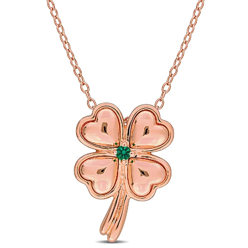 simple gold necklace for men -Miadora Created Emerald Accent Clover Leaf Necklace Rose Plated Sterling Silver