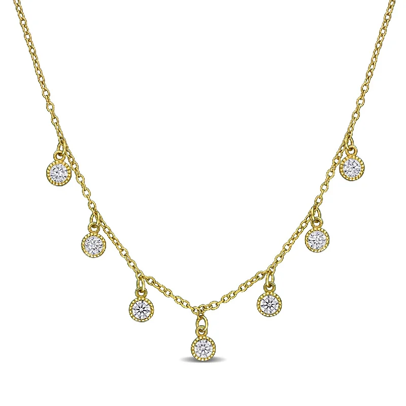 pearl and diamond necklace for women -Miadora Created White Sapphire Station Necklace Yellow Plated Sterling Silver