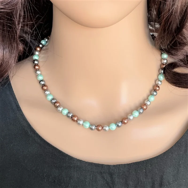 custom engraved necklace for women -Mint Chocolate Shell Pearl Necklace