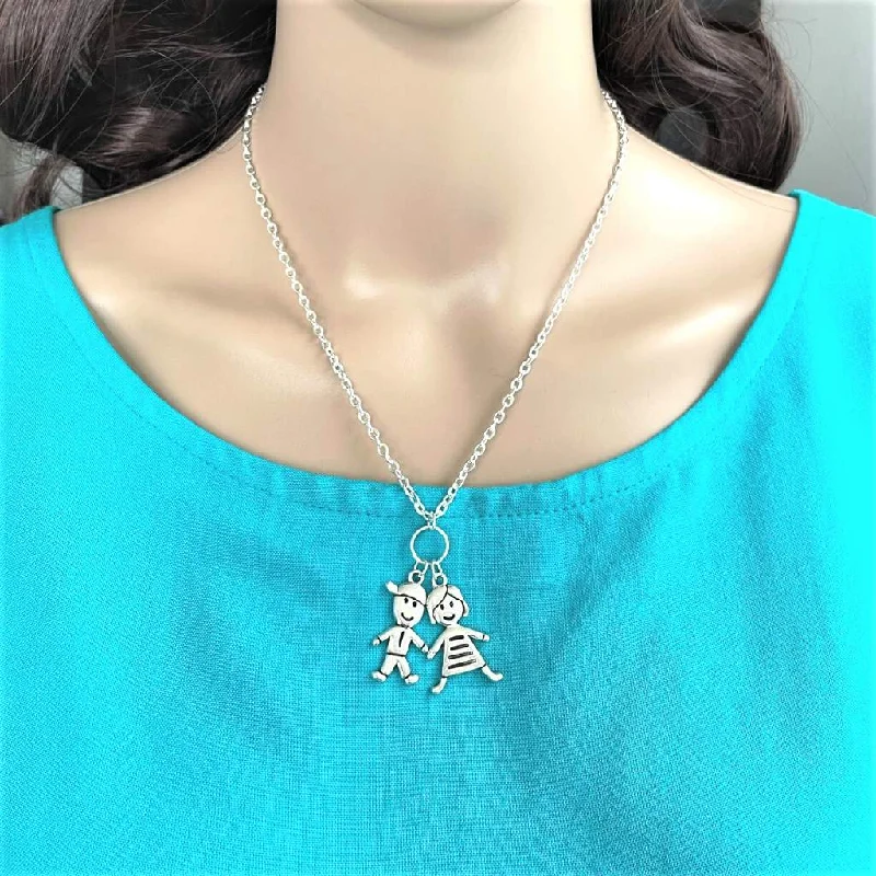 custom letter necklace for girls -Mother's Necklace with Girl or Boy Charms