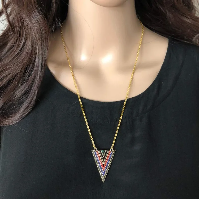 colorful stone necklace for girls -Multi Color Triangle Pendant Necklace