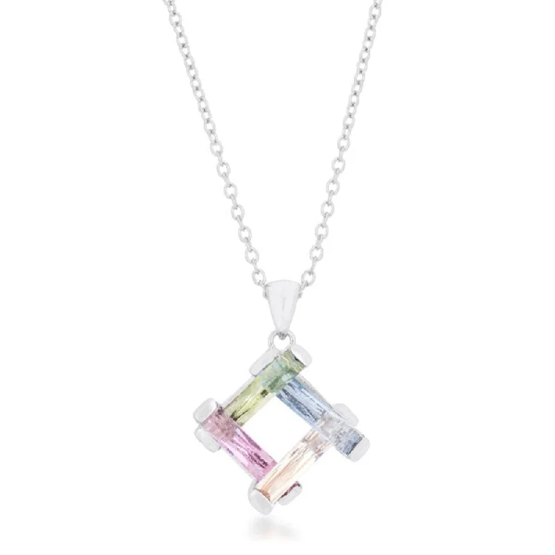 personalized charm necklace for moms -Necklace 10ct Multicolor Rhodium Necklace