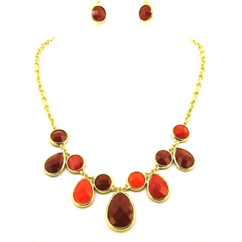 casual necklace for men -Orange and Deep Red Teardrop Necklace