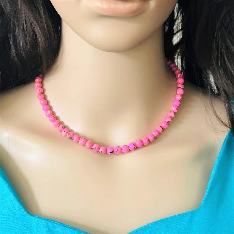 rose gold necklace for bridesmaids -Pink Mosaic Beaded Necklace