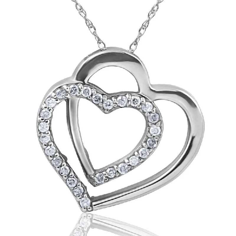 polished silver necklace for men -Pompeii3 10k White Gold 1/4 ct TDW Diamond Heart Shape Pendant & 18" Chain