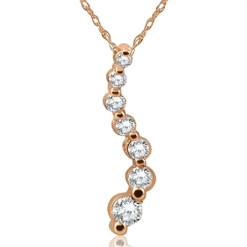 zodiac sign necklace for gifts -Pompeii3 14k Rose Gold 1 ct TDW Diamond Journey Pendant & 18" Chain - White