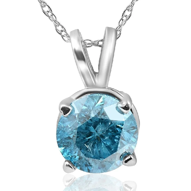 heart shaped necklace for girls -Pompeii3 14k White Gold 1 1/2 ct TDW Blue Diamond Solitaire Pendant