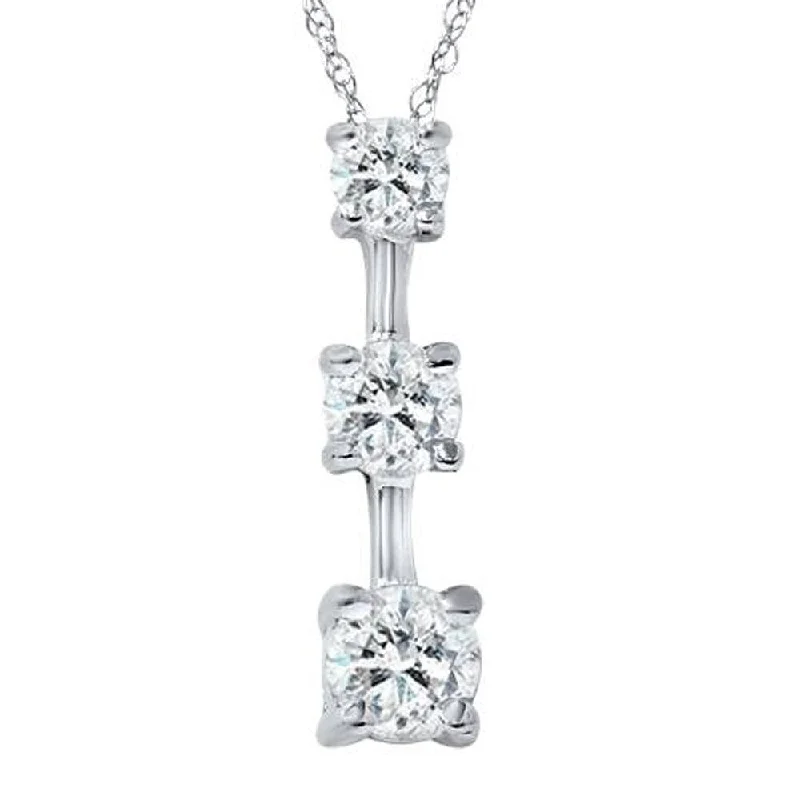 gemstone necklace for women -Pompeii3 14K White Gold 1 1/4ct TDW Three Stone Diamond Pendant 18" Chain Necklace