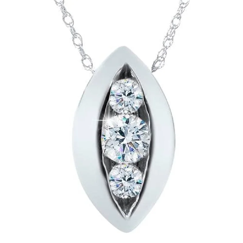 colorful stone necklace for girls -Pompeii3 14k White Gold 1/2 ct TDW Three Stone Round Diamond Graduated Pendant Womens Necklace 18" Chain