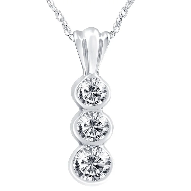 initial necklace for women -Pompeii3 14k White Gold 1/2 ct TDW Three Stone Round Diamond Pendant Womens Necklace 18" Chain