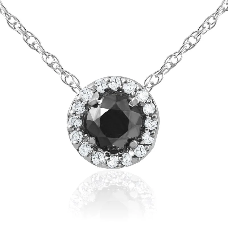 diamond tennis necklace for women -Pompeii3 14k White Gold 1/2ct Black & White Diamond Halo Pendant