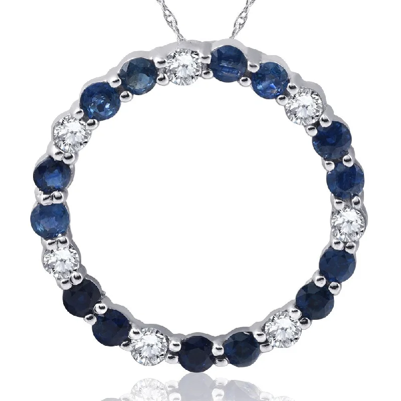 simple chain necklace for women -Pompeii3 14k White Gold 2 ct TDW Blue Sapphire & Diamond Pendant