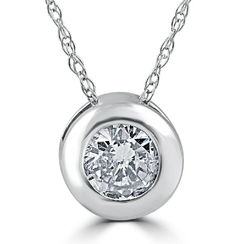 men’s leather necklace with pendant -Pompeii3 14k White Gold 5/8 ct TDW Solitaire Bezel Diamond Pendant & 18" Chain