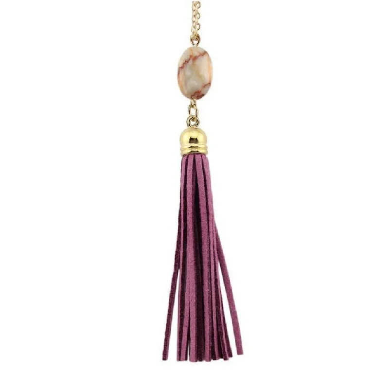 gemstone necklace for women -Purple Natural Stone and Tassel Long Necklace