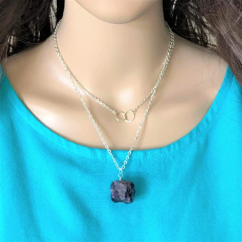 infinity necklace for couples -Raw Amethyst Stone Layered Necklace