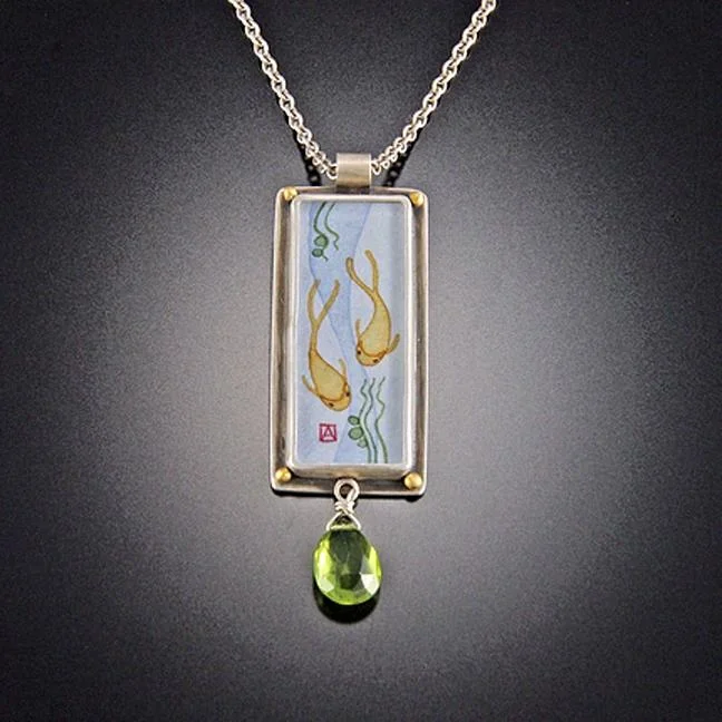 vintage-inspired necklace for women -Rectangular Koi Necklace with Peridot