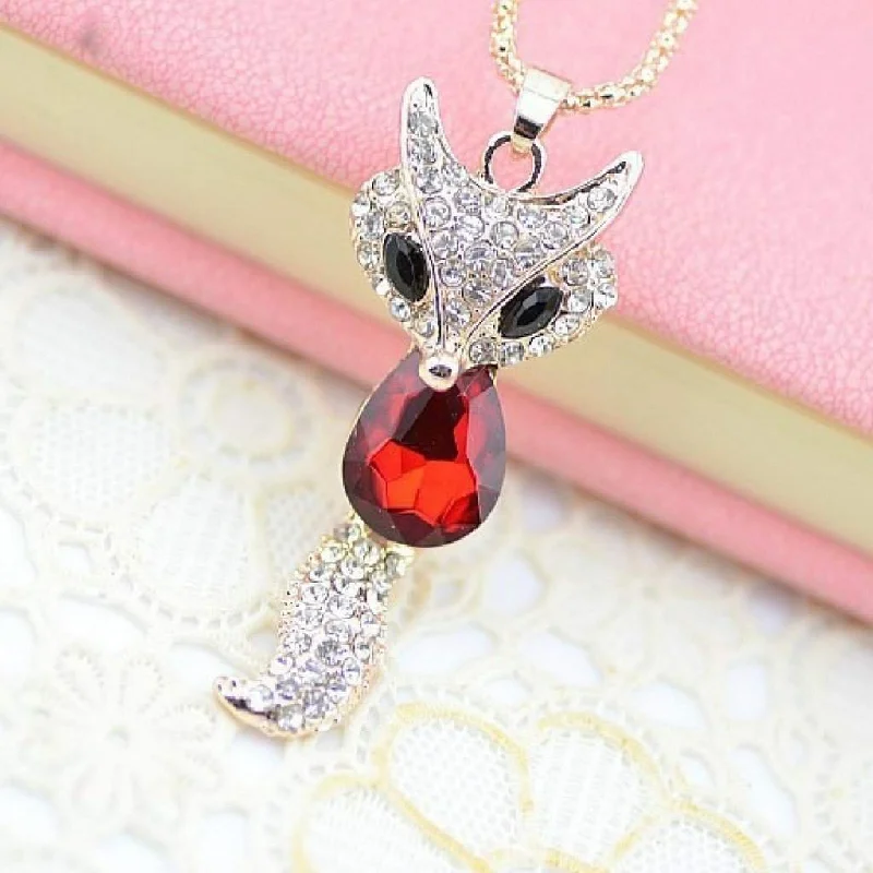 snake chain necklace for men -Red Crystal Fox Pendant Necklace