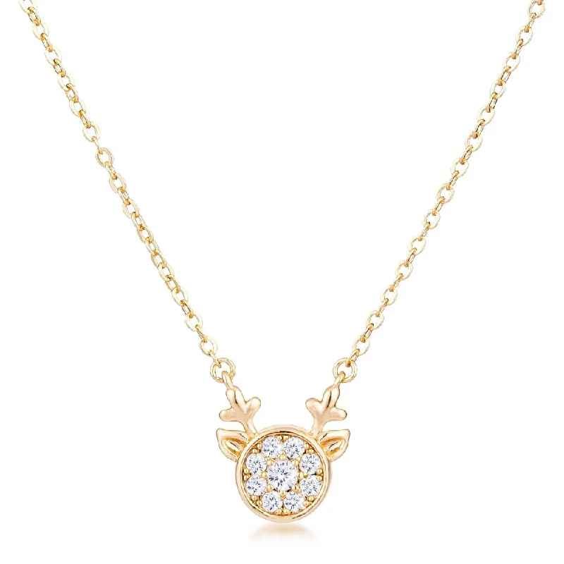 gold necklace for women -Reversible Dual-tone CZ Reindeer Pendant