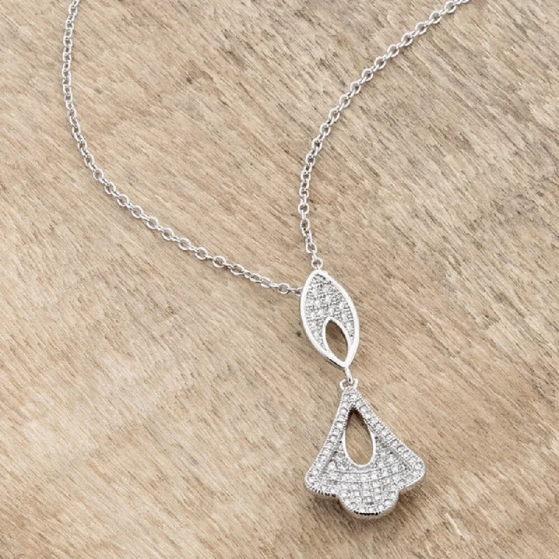 anniversary gift necklace for her -Rhodium Tear Drop Dangle Pendant, Round Cubic Zirconia with Pave Setting - 19.5 Mm L X 15.5 Mm W X 3.8 Mm H