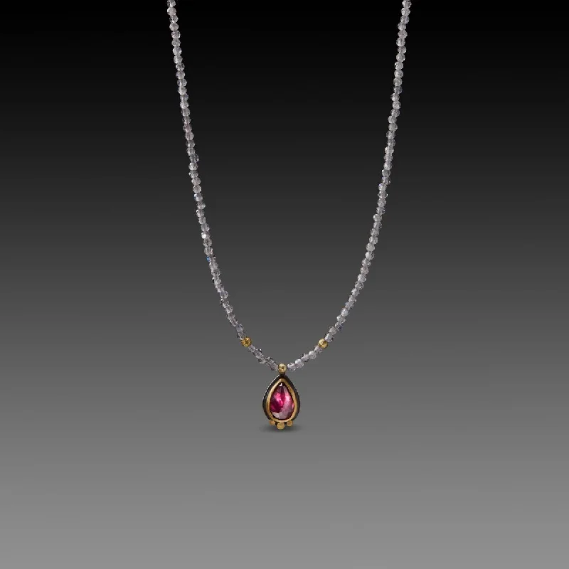 two-tone necklace for women -Rhodolite Garnet with Labradorite Beads Necklace