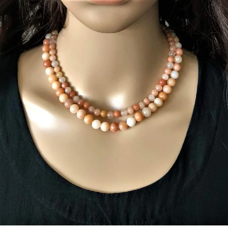 silver and gold necklace for layering -Rose Aventurine Layered Beaded Necklace