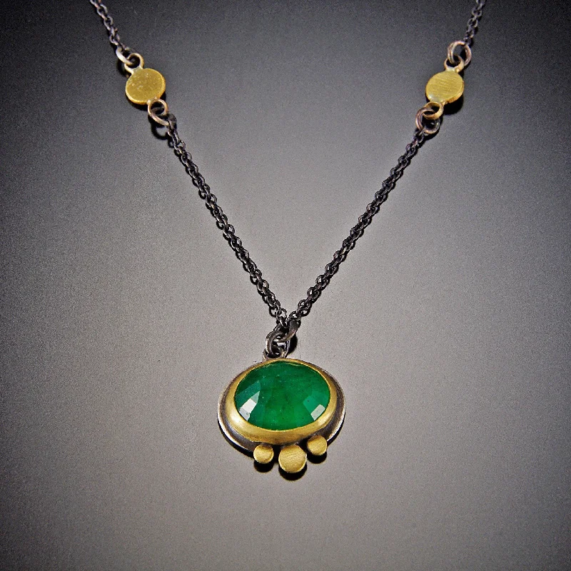 gold pendant necklace for men -Rose Cut Emerald Necklace with Gold Disks