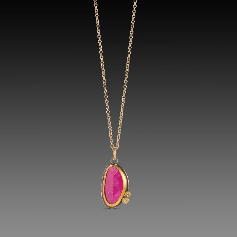 pendant necklace for layering -Organic Ruby Necklace with Diamonds