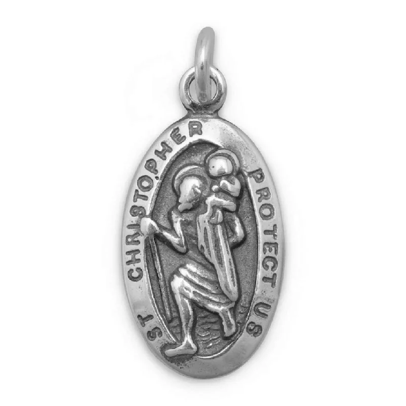 gold chain necklace for men -Saint Christopher Sterling Silver Oval Pendant Necklace