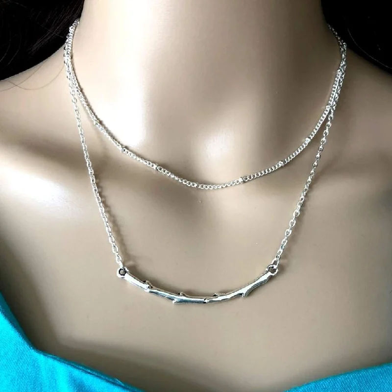 elegant diamond necklace for weddings -Silver Branch Layered Necklace