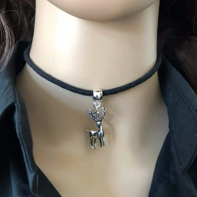 religious cross necklace for men -Silver Christmas Reindeer Choker and Collar Necklace