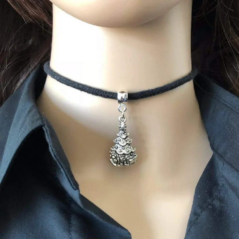 simple chain necklace for women -Silver Christmas Tree Charm Choker Collar Necklace