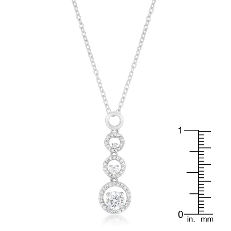 colorful stone necklace for girls -Silver Halo Graduated Cubic Zirconia Pendant Rhodium Finish - 16 Inch + 2 Inch Extender