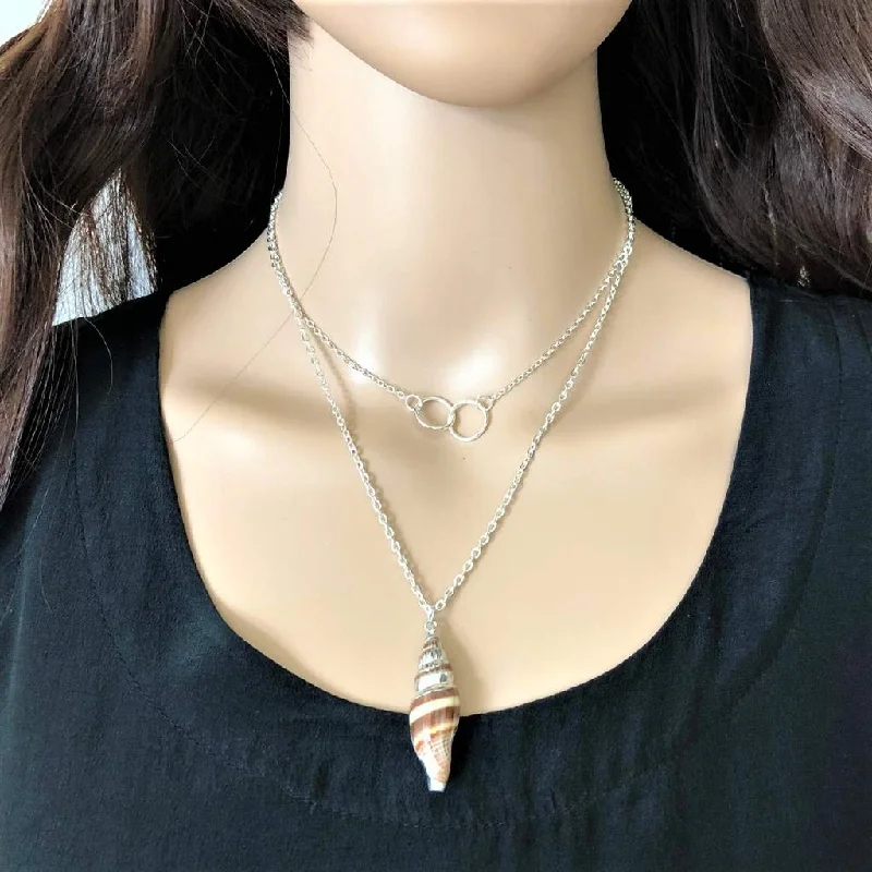 initial necklace for women -Silver Layered Shell Necklace