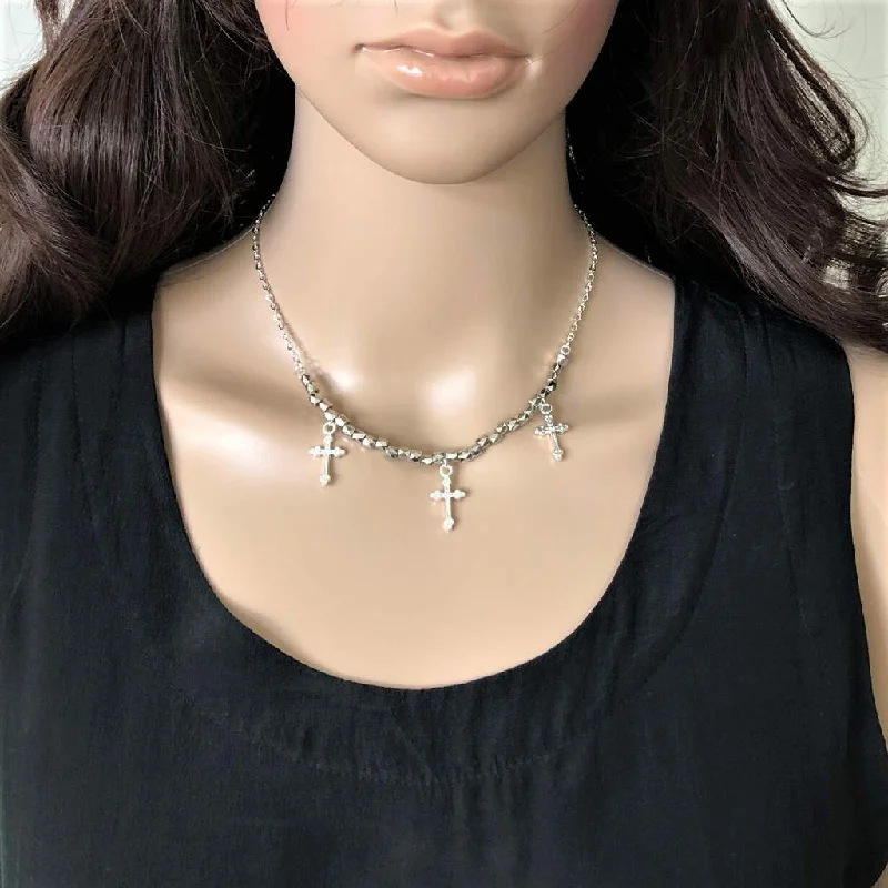 vintage necklace for women -Silver Multi Cross Chain Necklace