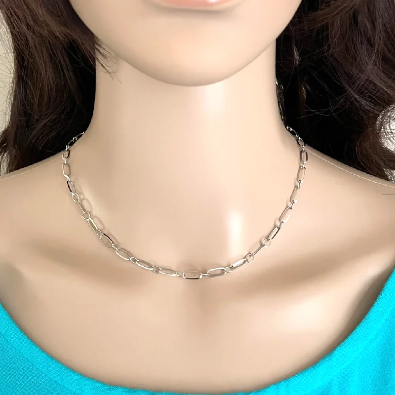 elegant pearl necklace for events -Silver Paperclip Double Ring Chain Necklace