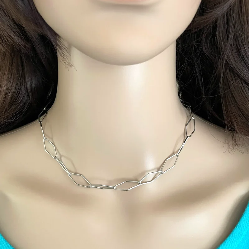 layered necklace set for women -Silver Rhombus Paperclip Chain Necklace