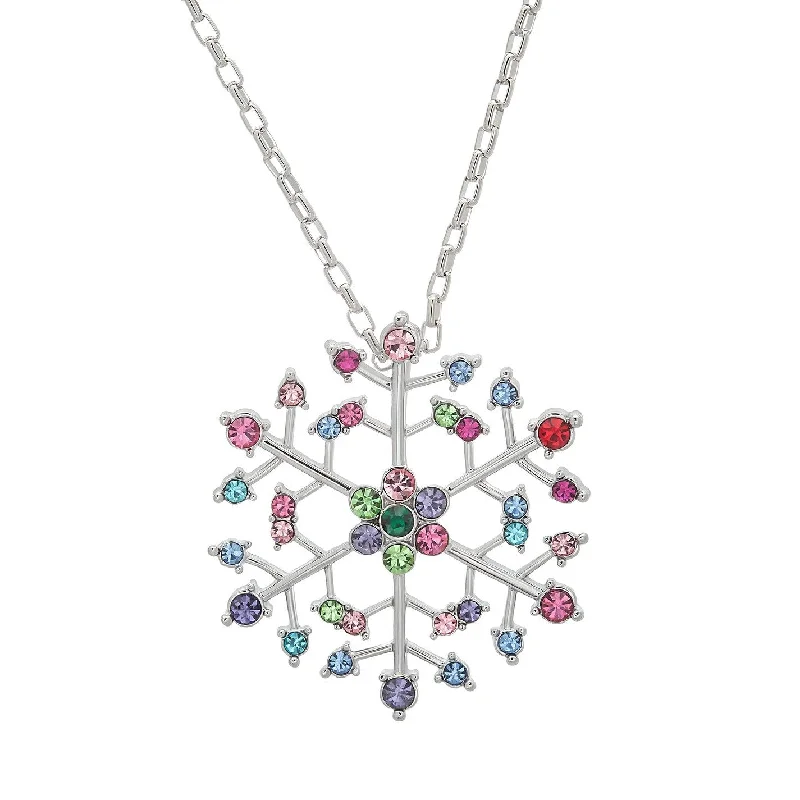 diamond pendant necklace -Silver Snowflake Multi Necklace with Multicolored Swarovski Crystals - Festive Snowflake Design on 18" Silver-Plated Chaini