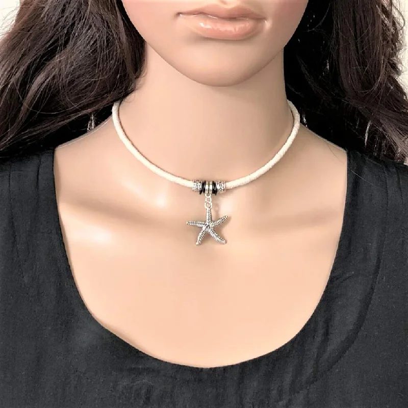 layered necklace set for women -Silver Starfish Choker Necklace