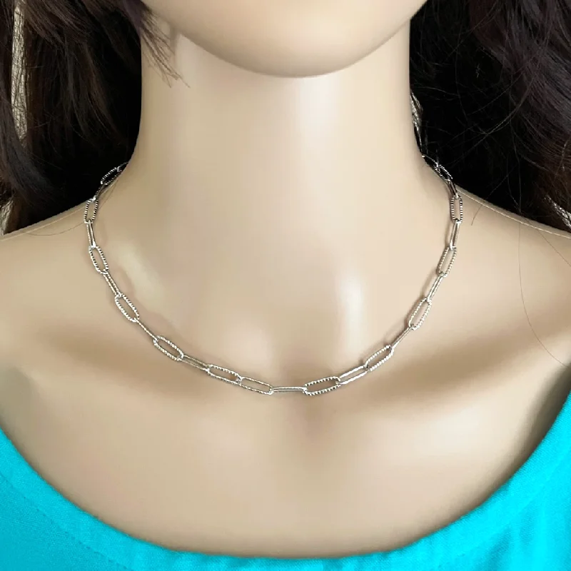 gold necklace for women -Silver Textured Paperclip Necklace