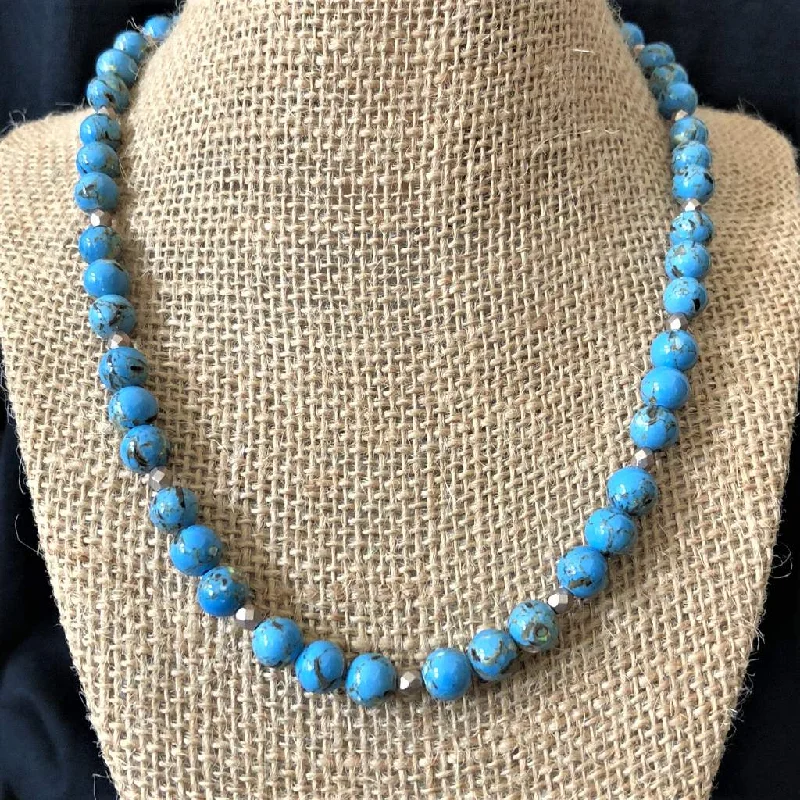 leather cord necklace for men -Sky Blue Mosaic Shell and Czech Beaded Necklace