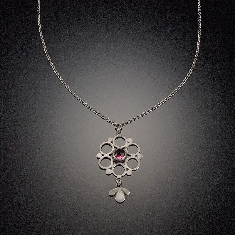 flower pendant necklace for women -Mandala Necklace with Garnet