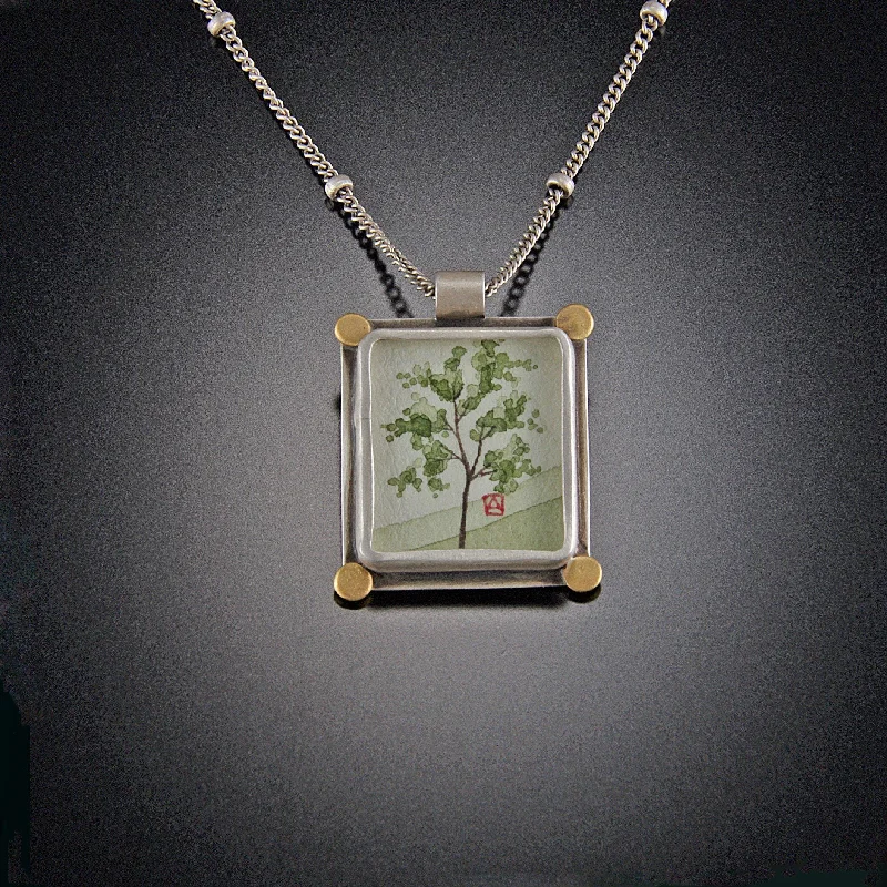 vintage silver necklace for men -Small Rectangle Spring Maple Necklace