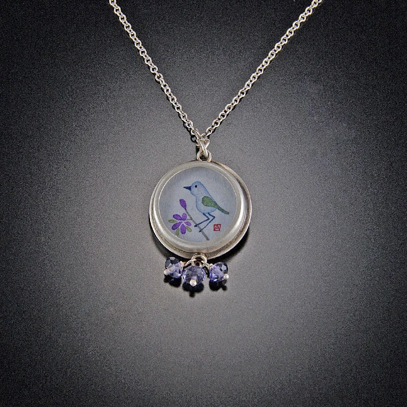 cute pendant necklace for kids -Small Round Bluebird Necklace