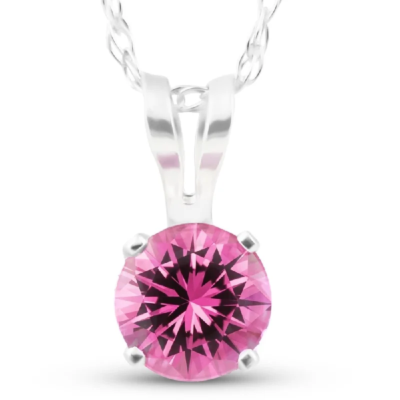 luxury diamond necklace for men -Solitaire 1/2 ct Pink Sapphire Pendant 14k White Gold Womens 18" Necklace