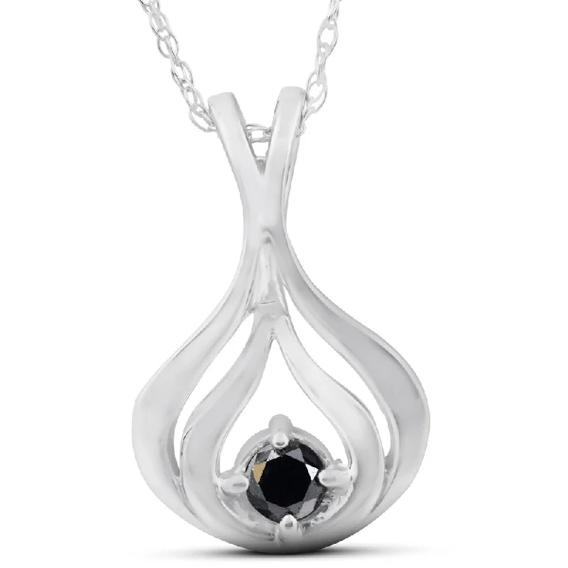 cute pendant necklace for kids -Solitaire Round Black Diamond Pendant & 18" Chain White Gold