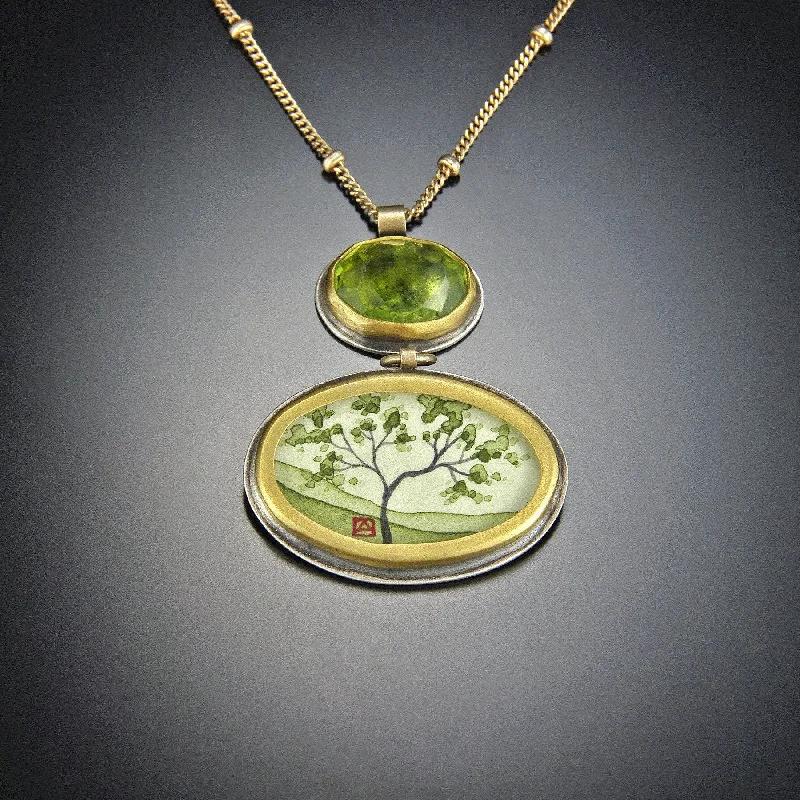 round pendant necklace for men -Spring Maple Necklace with Green Tourmaline