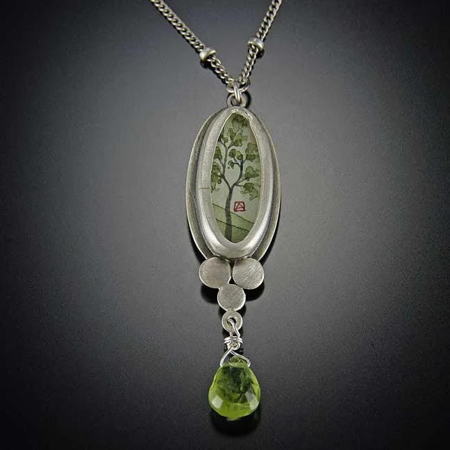 sterling silver heart necklace -Spring Maple Necklace with Peridot