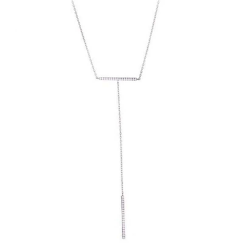 simple gold necklace for men -Sterling Silver and CZ Double Bar Necklace